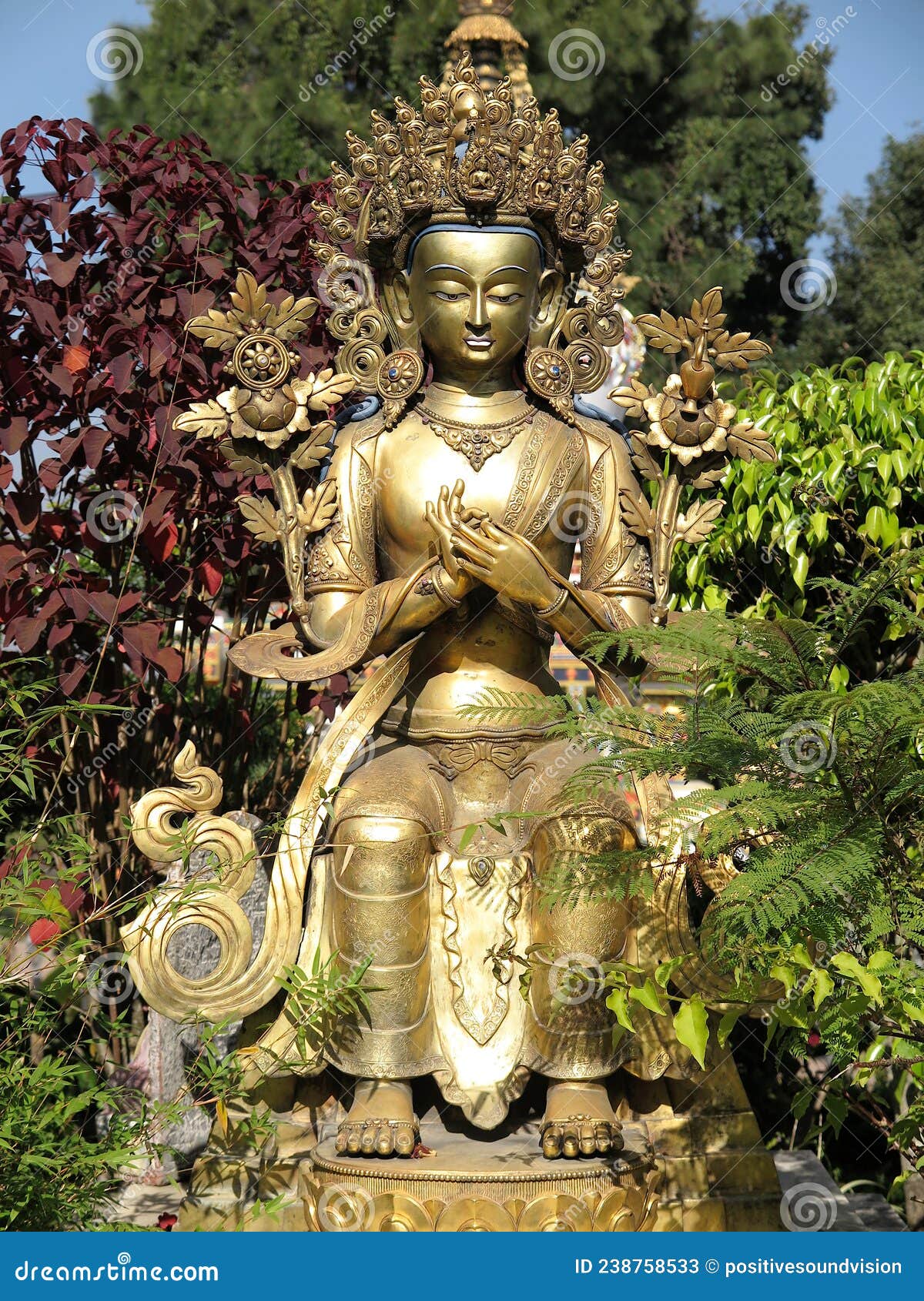 close-up of statue of prajÃÂ±ÃÂpÃÂramitÃÂ bodhisattva, personification of transcendent wisdom, at kopan monastery, kathmandu, nepal